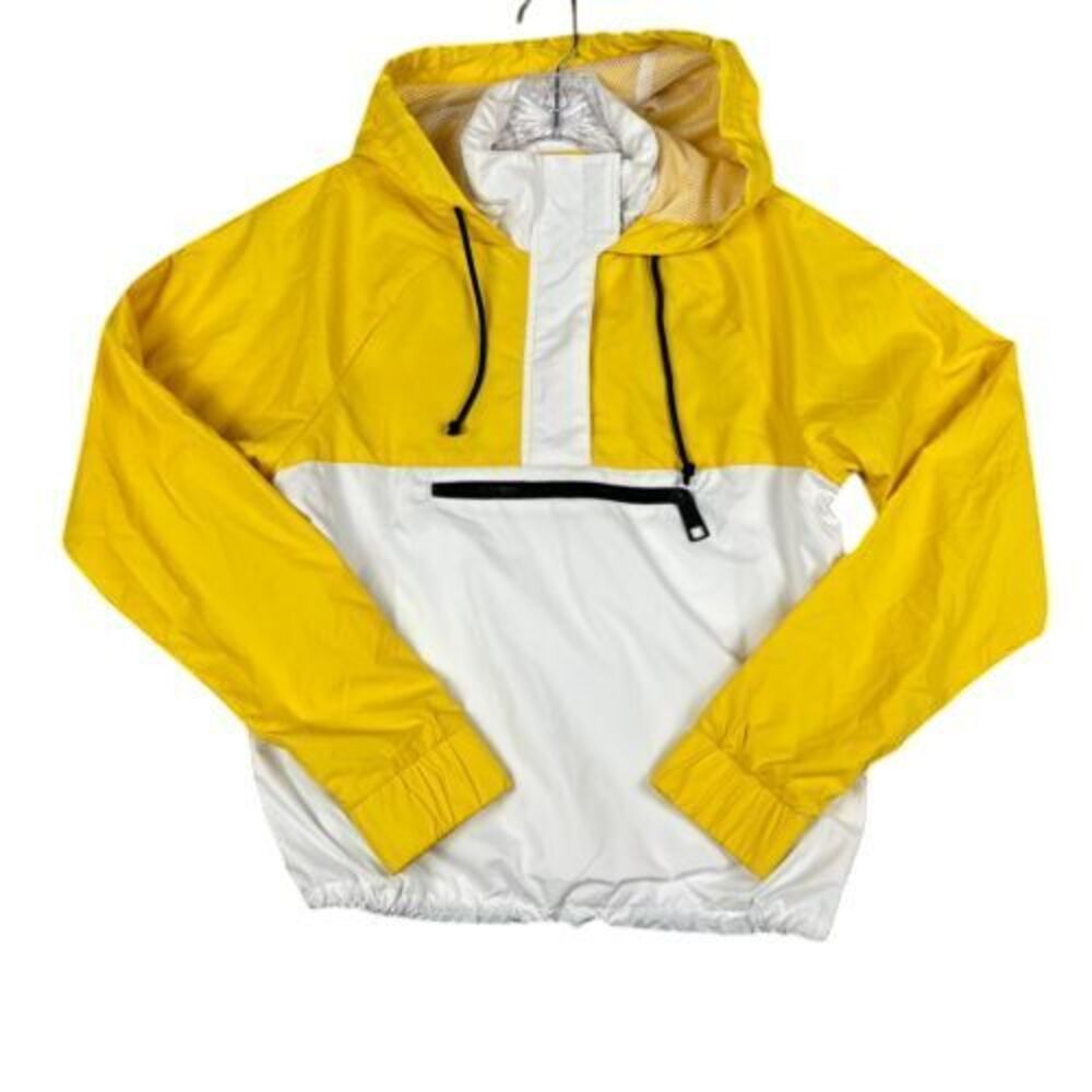 Hollister Jacket Womens XS Yellow White Colorblock Hooded Pullover Lightweight‎